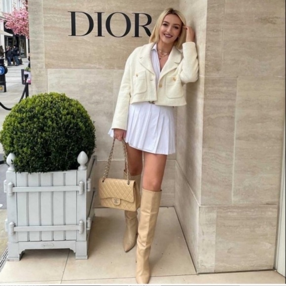 Zara Cream Wool Blend Texture Weave Gold Metallic Button Detail Crop Blazer - Picture 2 of 16